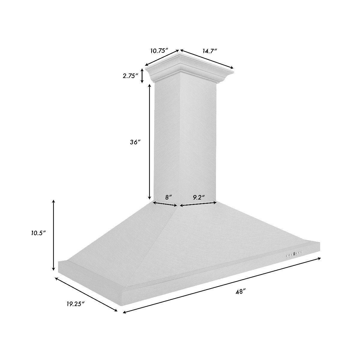 ZLINE 48 Inch Wall Mount Range Hood Convertible Vent Satin Stainless Steel Designer Series (8KBS-48)