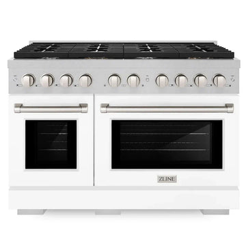ZLINE 48 in. 6.7 cu. ft. Paramount Double Oven Gas Range with 8 Burners, Convection Oven, Satin Stainless Steel with White Matte Doors (SGRS-WM-48)