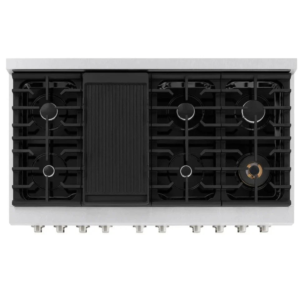 ZLINE 48 in. 6.7 cu. ft. Paramount Double Oven Gas Range with 8 Burners, Convection Oven, Satin Stainless Steel with White Matte Doors (SGRS-WM-48)