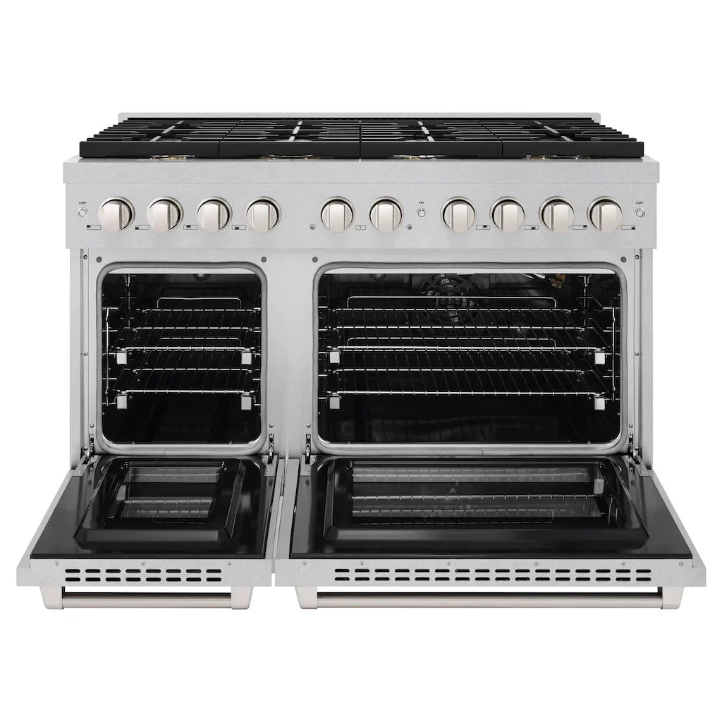ZLINE 48 in. 6.7 cu. ft. Paramount Double Oven Gas Range with 8 Brass Burners in Satin Stainless Steel (SGRS-BR-48)