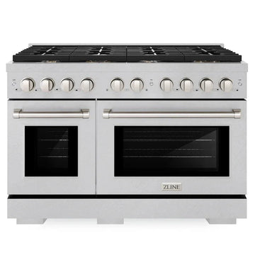 ZLINE 48 in. 6.7 cu. ft. Paramount Double Oven Gas Range with 8 Brass Burners in Satin Stainless Steel (SGRS-BR-48)