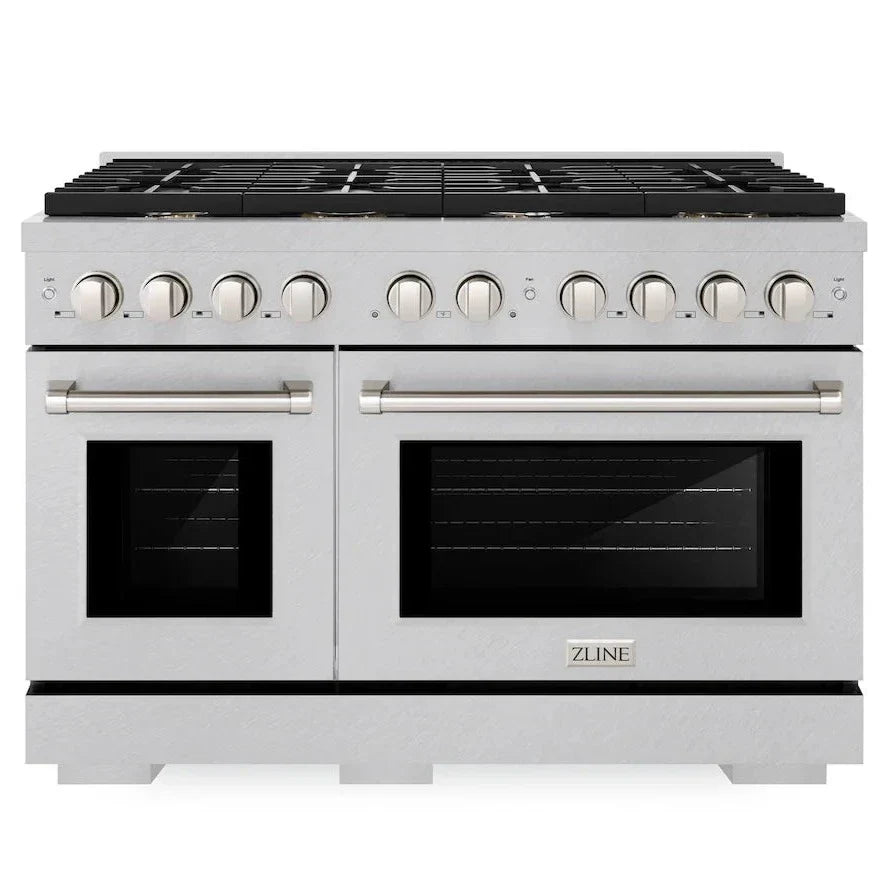 ZLINE 48 in. 6.7 cu. ft. Paramount Double Oven Gas Range with 8 Brass Burners in Satin Stainless Steel (SGRS-BR-48)