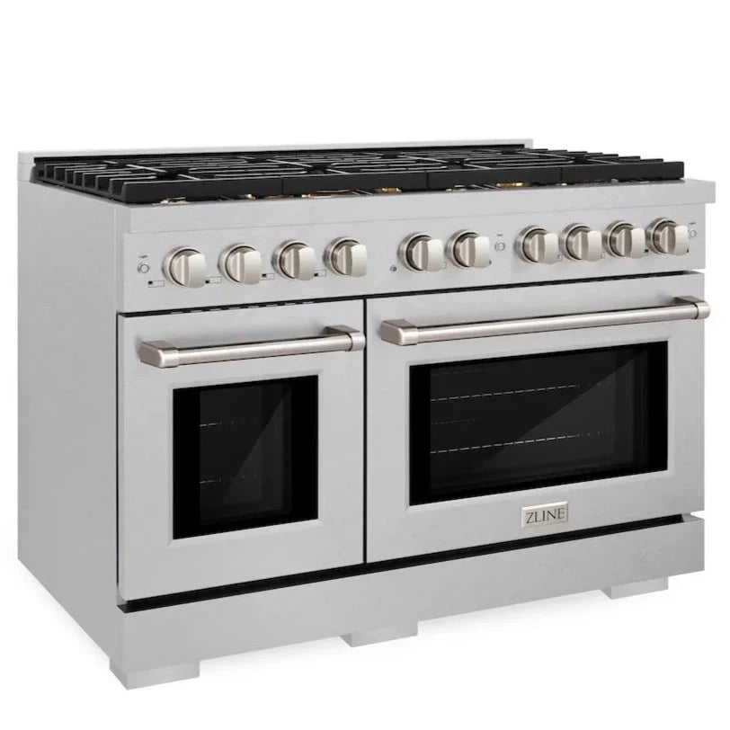 ZLINE 48 in. 6.7 cu. ft. Paramount Double Oven Gas Range with 8 Brass Burners in Satin Stainless Steel (SGRS-BR-48)