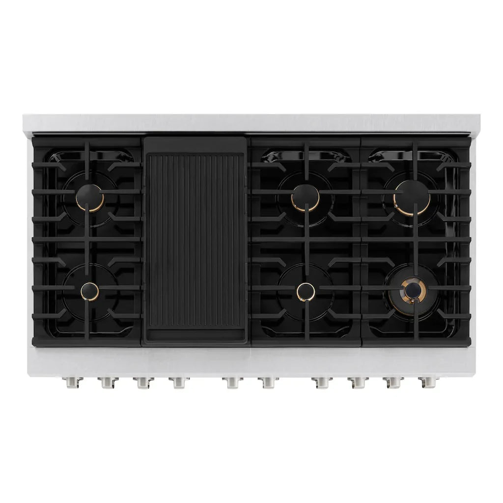 ZLINE 48 in. 6.7 cu. ft. Paramount Double Oven Gas Range with 8 Brass Burners in Satin Stainless Steel (SGRS-BR-48)