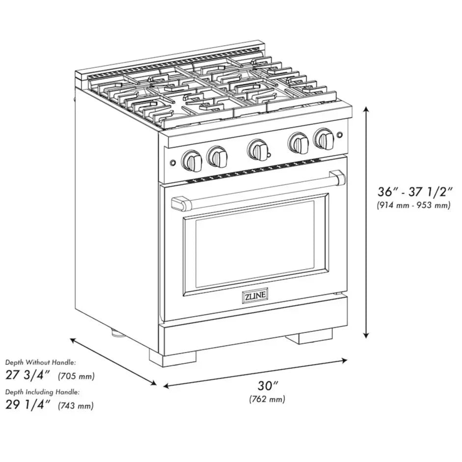 ZLINE Autograph 30 in. 4.2 cu. ft. Paramount Gas Range with 4 Burners and Convection Gas Oven in Satin Stainless Steel with Champagne Bronze Accents (SGRSZ-30-CB)
