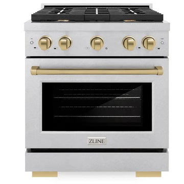ZLINE Autograph 30 in. 4.2 cu. ft. Paramount Gas Range with 4 Burners and Convection Gas Oven in Satin Stainless Steel with Champagne Bronze Accents (SGRSZ-30-CB)