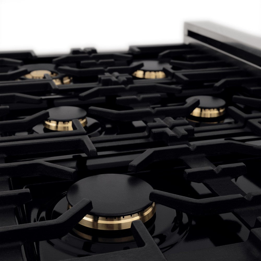 ZLINE Autograph Edition 36 in. 4.6 cu. ft. Dual Fuel Range with Gas Cooktop and Electric Convection Oven in Stainless Steel with Black Matte Accents (RAZ-36-MB)