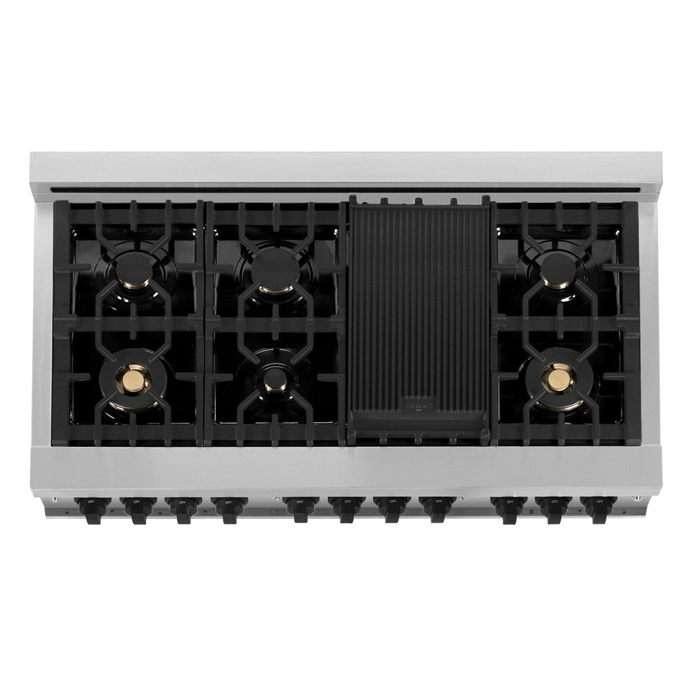 ZLINE Autograph Edition 48 in. 6.0 cu. ft. Dual Fuel Range with Gas Cooktop and Electric Convection Oven in Stainless Steel with White Matte Door and Matte Black Accents (RAZ-WM-48-MB)