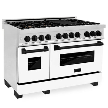 ZLINE Autograph Edition 48 in. 6.0 cu. ft. Dual Fuel Range with Gas Cooktop and Electric Convection Oven in Stainless Steel with White Matte Door and Matte Black Accents (RAZ-WM-48-MB)