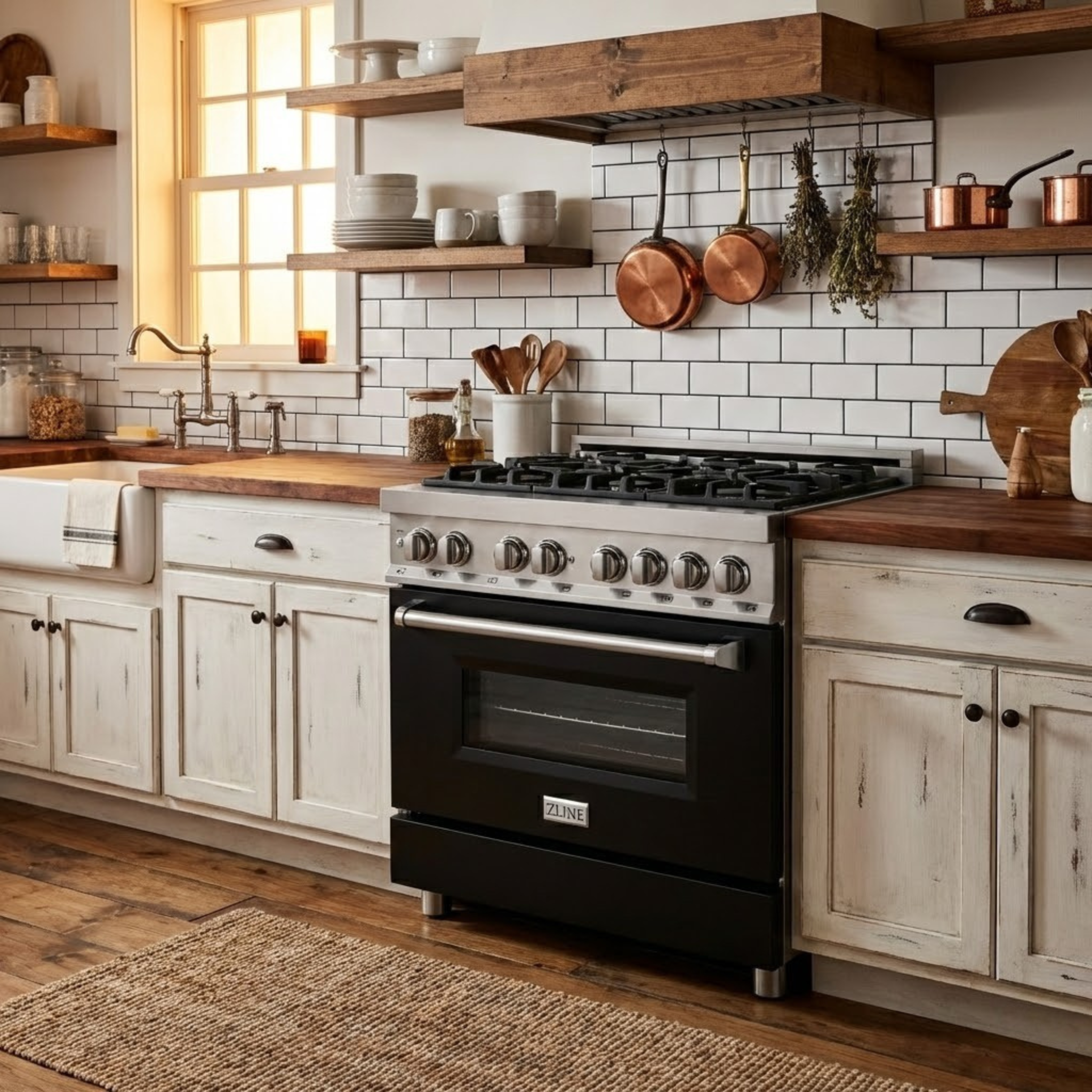 ZLINE 36" Dual Fuel Range with Gas Burners and Electric Oven, Stainless Steel with Black Matte Door (RA-BLM-36)