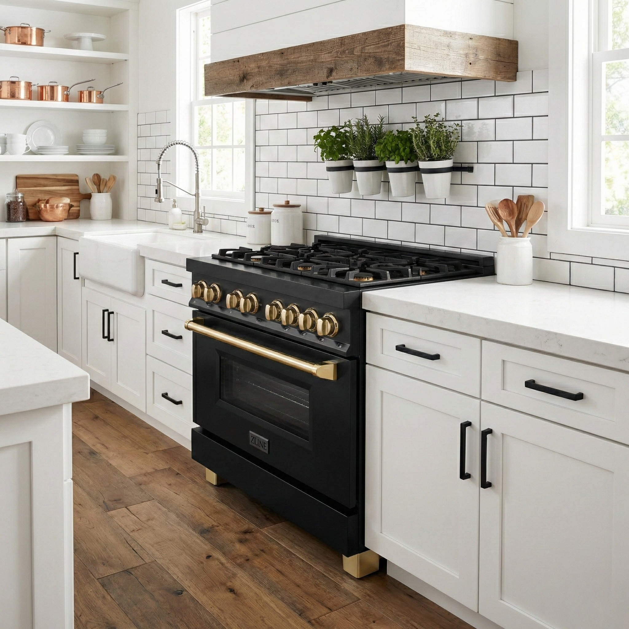ZLINE Autograph Edition 36 in. 4.6 cu. ft. Dual Fuel Range in Black Stainless Steel with Polished Gold Accents (RABZ-36-G)