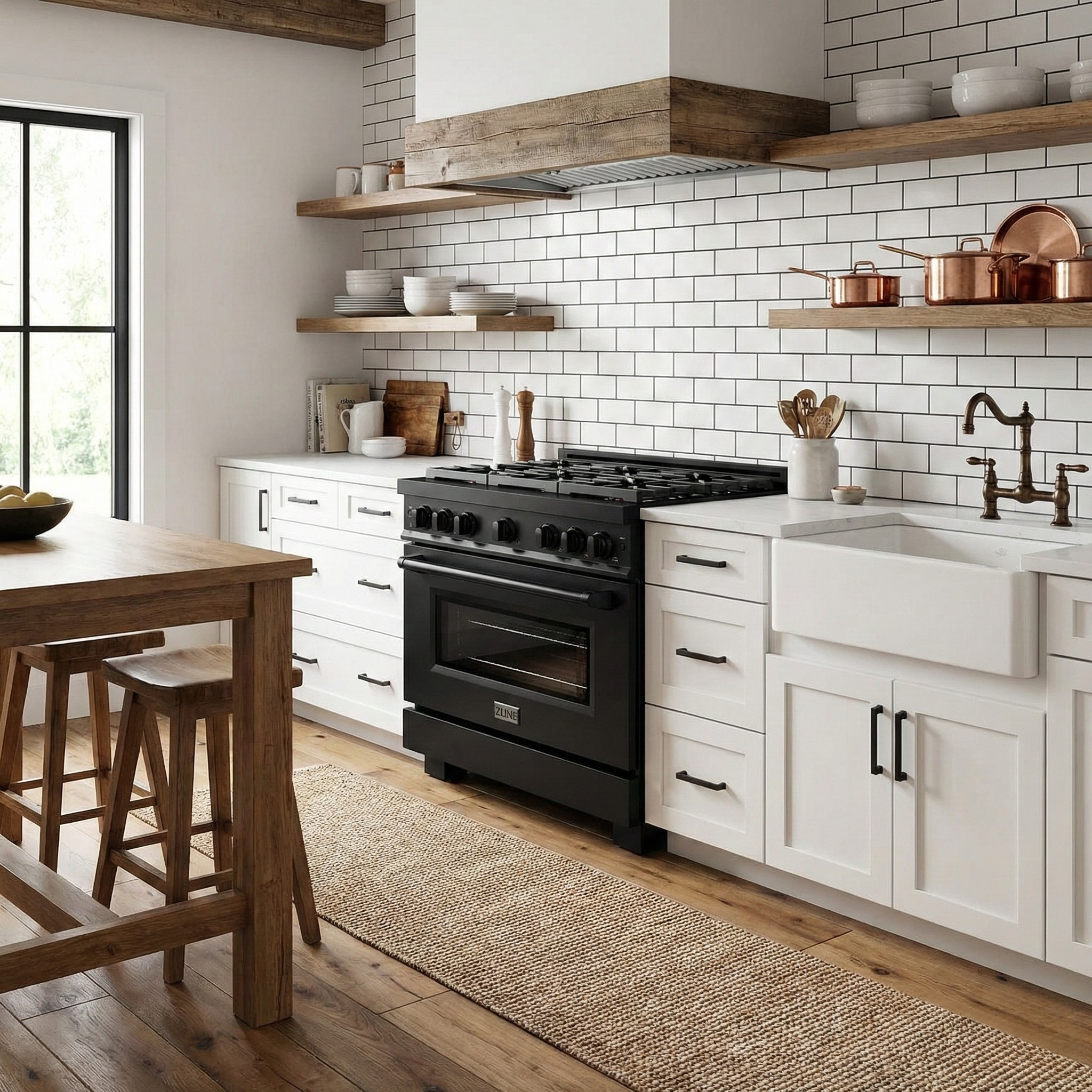 ZLINE Paramount 36 in. Gas Range with Convection Oven, 6 Brass Burners, 5.2 cu. ft. Capacity, Black Stainless Steel (SGRB-BR-36)