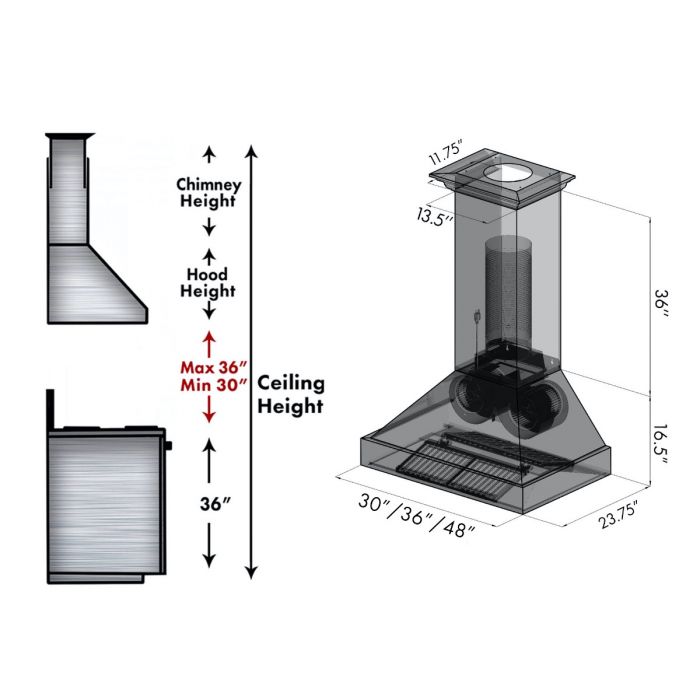 ZLINE 48 in Wall Mount Range Hood 700 CFM Black Stainless Steel LED Lighting Baffle Filters (BS655N-48)