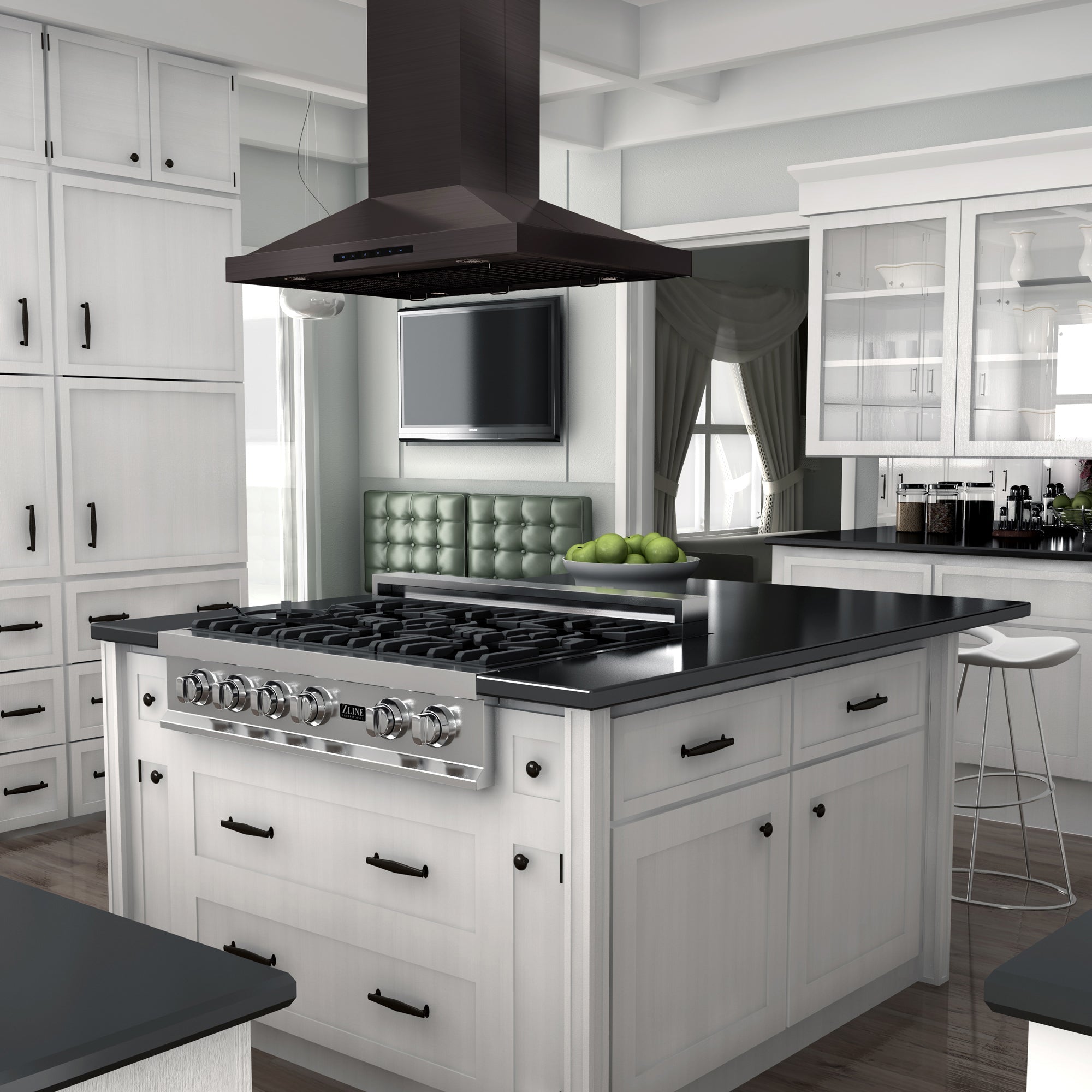ZLINE 30 in. Island Mount Range Hood with CrownSound Bluetooth Speakers, Black Stainless Steel, 400 CFM (BSGL2iNCRN-BT-30)