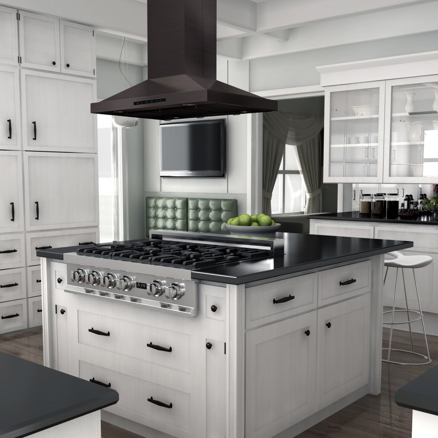 ZLINE 30 in. Island Range Hood 400 CFM Black Stainless Steel 4-Speed LED Lighting (BSGL2iN-30)