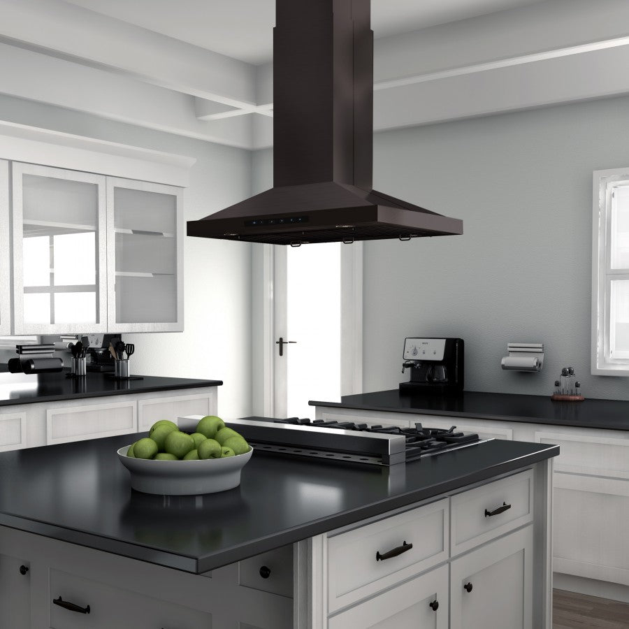 ZLINE 48 in Island Range Hood Black Stainless Steel Ceiling Mount Kitchen Ventilation (BSGL2iN-48)