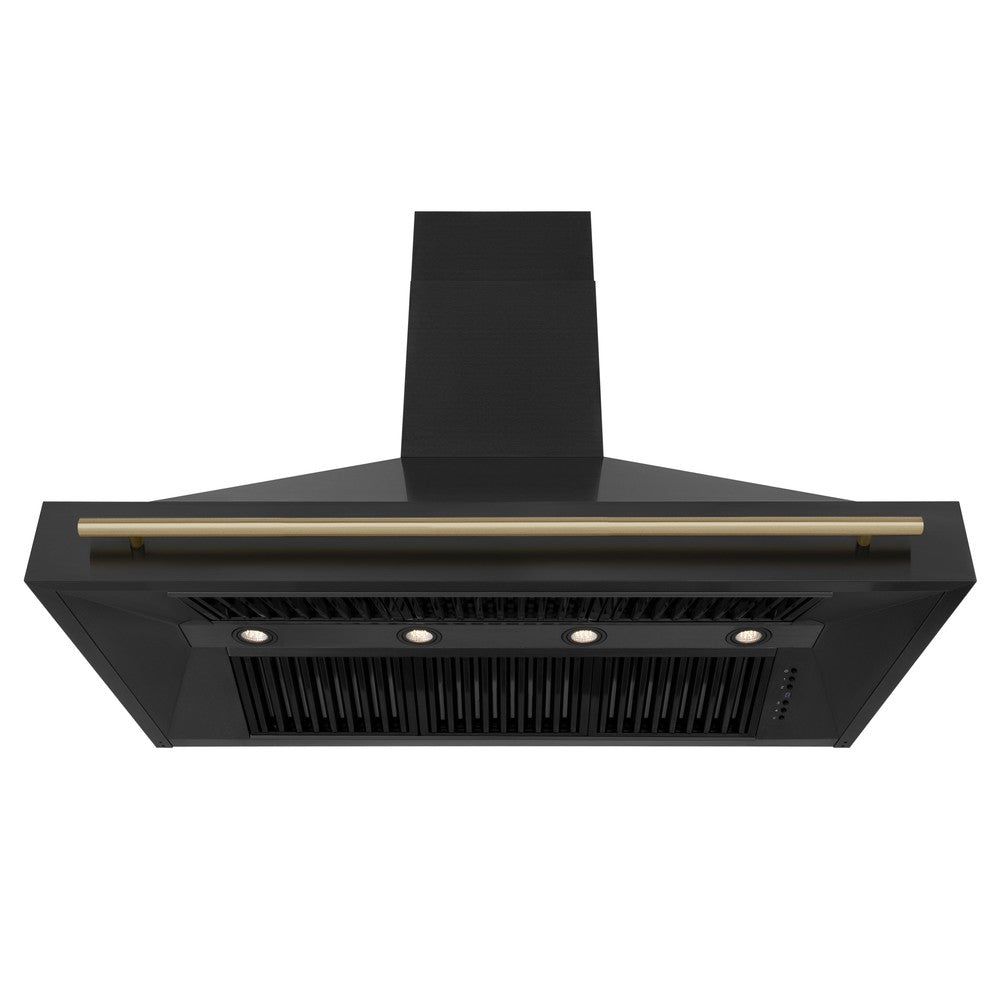 ZLINE 48 in. Wall Mount Range Hood Black Stainless Steel Champagne Bronze Handle Autograph Edition (BS655Z-48-CB)