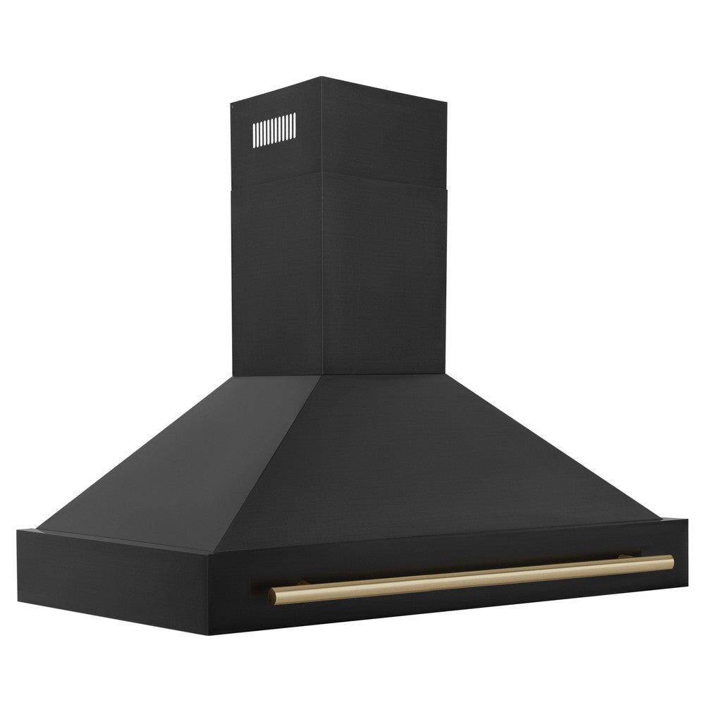 ZLINE 48 in. Wall Mount Range Hood Black Stainless Steel Champagne Bronze Handle Autograph Edition (BS655Z-48-CB)