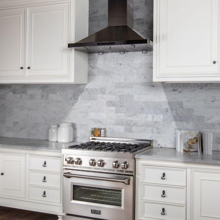 ZLINE 42 in. Wall Mount Range Hood Black Stainless Steel Convertible Vent 400 CFM (BSKBN-42)