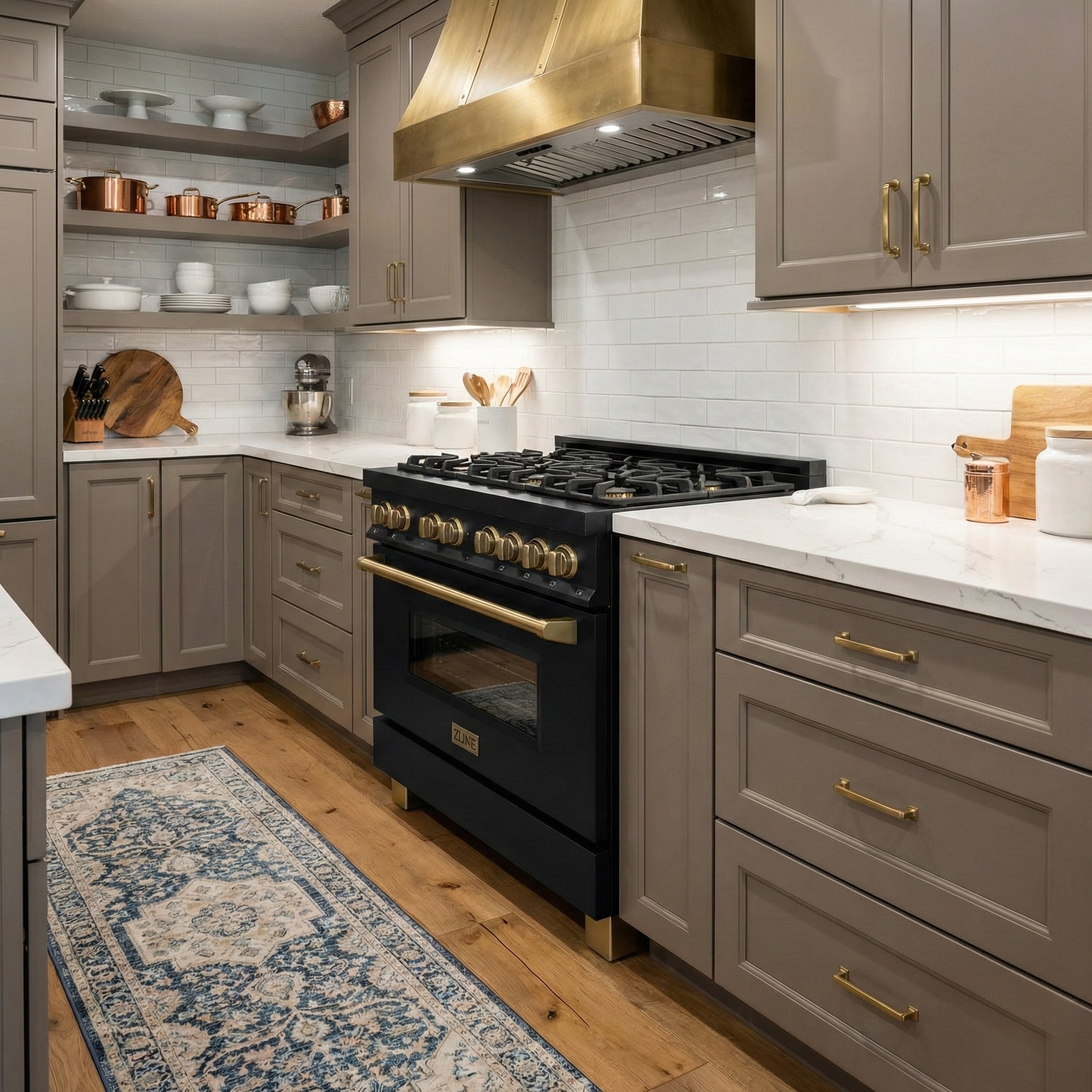 ZLINE Autograph Edition 36 in Dual Fuel Range, 4.6 cu. ft. Oven, Black Stainless Steel with Bronze Accents (RABZ-36-CB)
