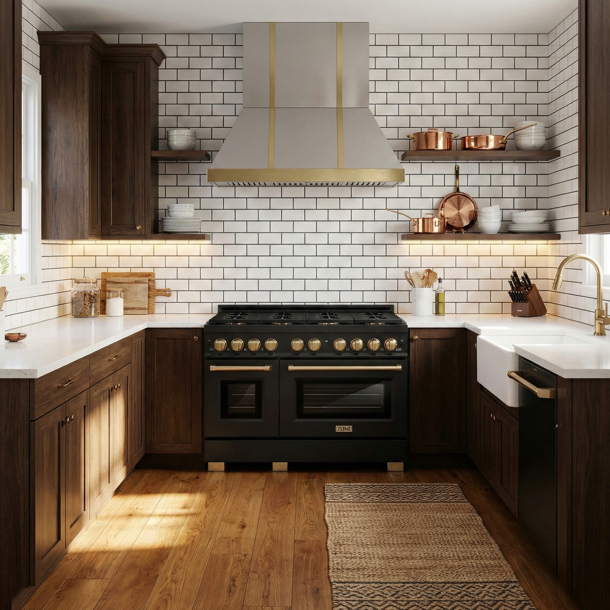 ZLINE Autograph Edition 48 in. Paramount Double Oven Dual Fuel Range with 8 Gas Burners in Black Stainless Steel with Champagne Bronze Accents, 6.7 cu. ft., SDRBZ-48-CB