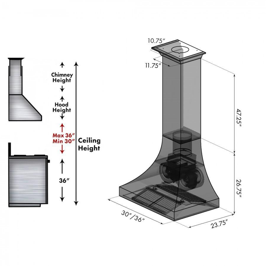 ZLINE 30 in. Wall Mount Range Hood Ducted Satin Stainless Steel Designer Series 400 CFM (8632S-30)