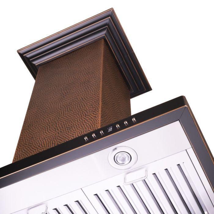 ZLINE 36 Inch Island Range Hood Hand-Hammered Copper Finish High-Performance Ventilation (8GL2Hi-36)