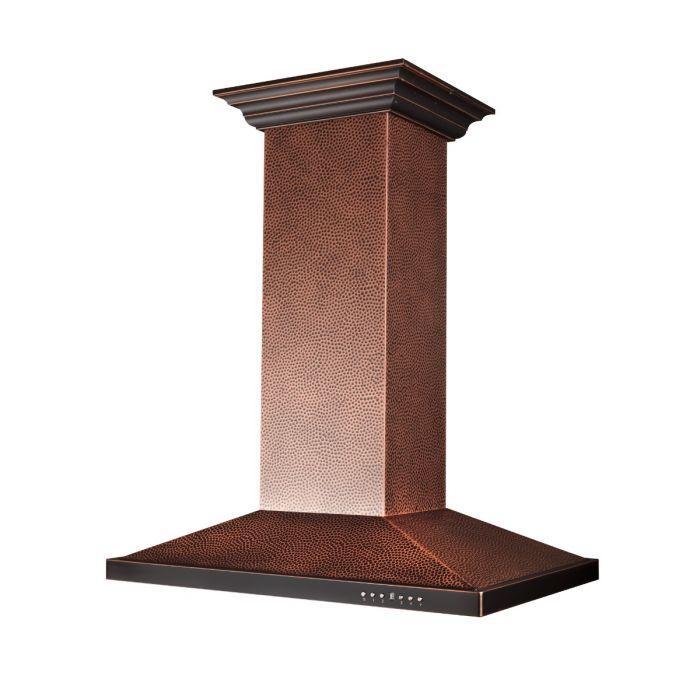ZLINE 36 Inch Island Range Hood Hand-Hammered Copper Finish High-Performance Ventilation (8GL2Hi-36)