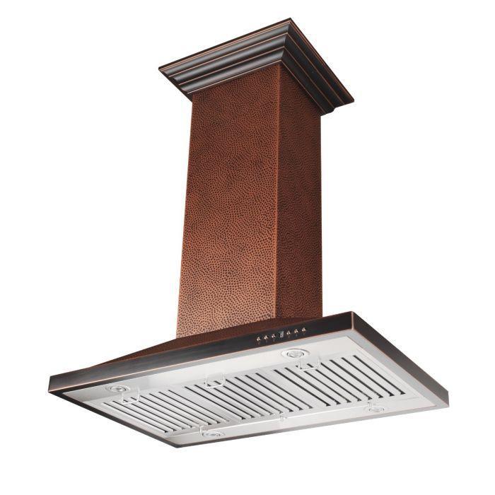 ZLINE 36 Inch Island Range Hood Hand-Hammered Copper Finish High-Performance Ventilation (8GL2Hi-36)