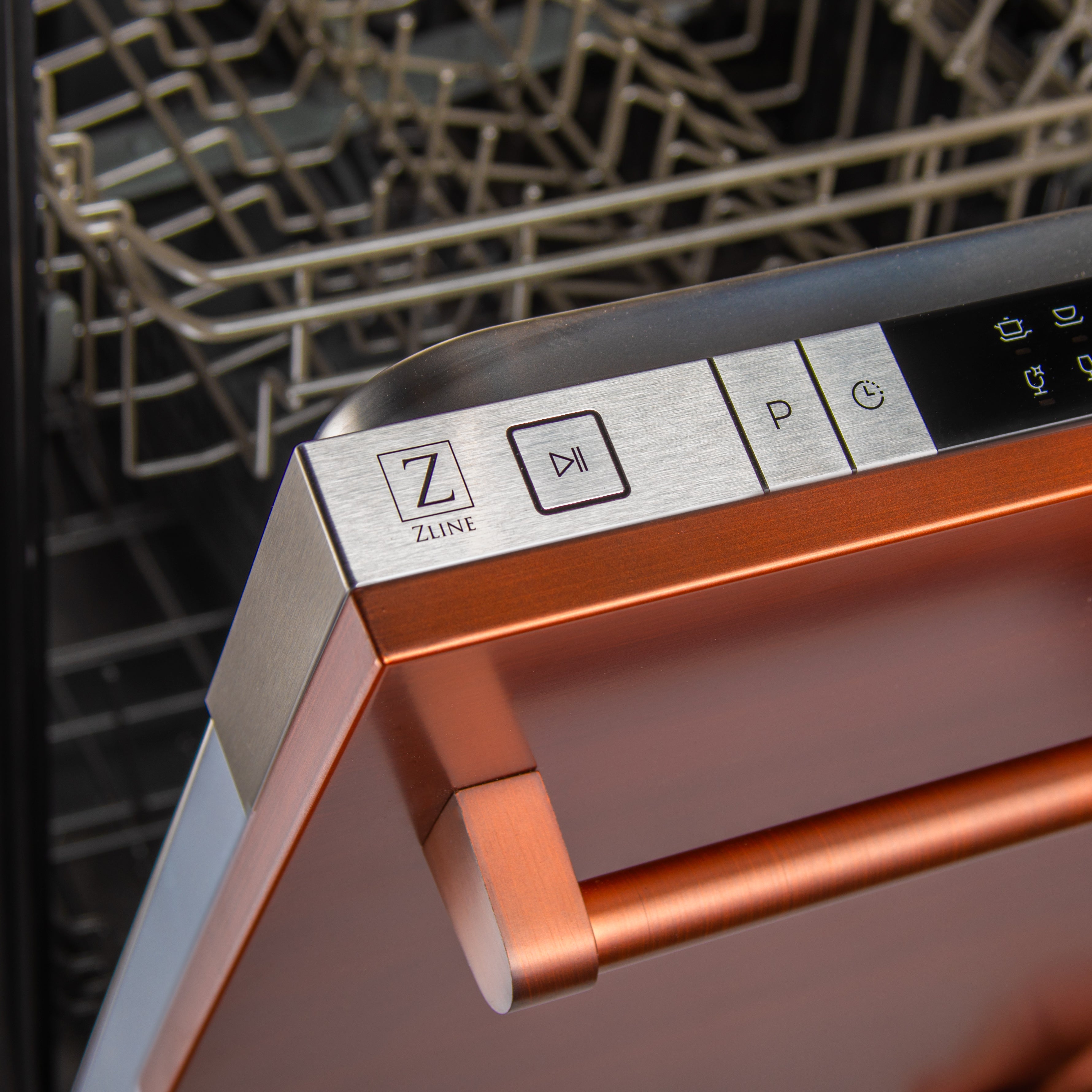 ZLINE 24-Inch Top Control Dishwasher, Copper Finish, Stainless Steel Tub, Traditional Handle, DW-C-H-24