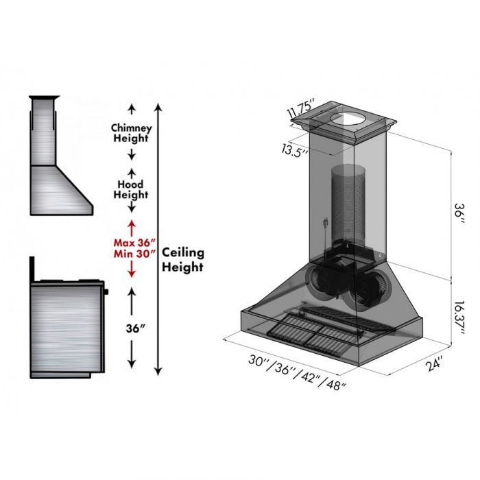 ZLINE 48 in. Wall Mount Range Hood – Hand-Hammered Copper Finish, 4-Speed Ventilation (655-HBXXX-48)