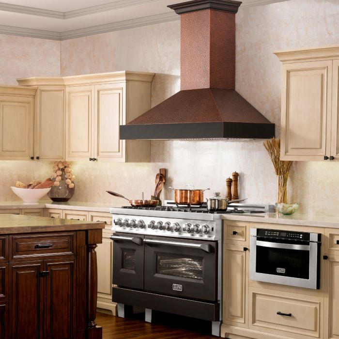 ZLINE 48 in. Wall Mount Range Hood – Hand-Hammered Copper Finish, 4-Speed Ventilation (655-HBXXX-48)