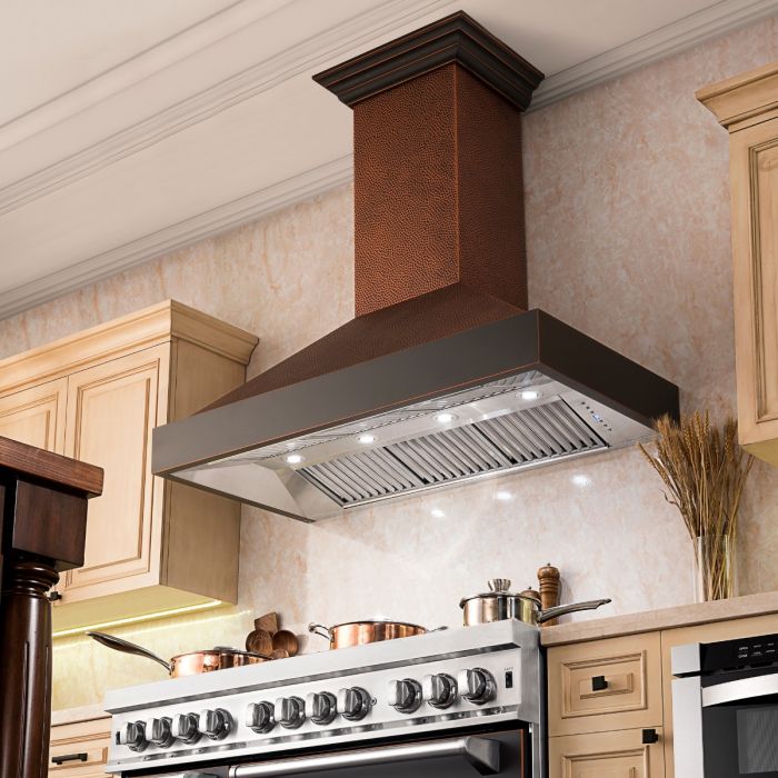 ZLINE 36 in. Wall Mount Range Hood Hand-Hammered Copper Finish 4-Speed Fan LED Lighting (655-HBXXX-36)