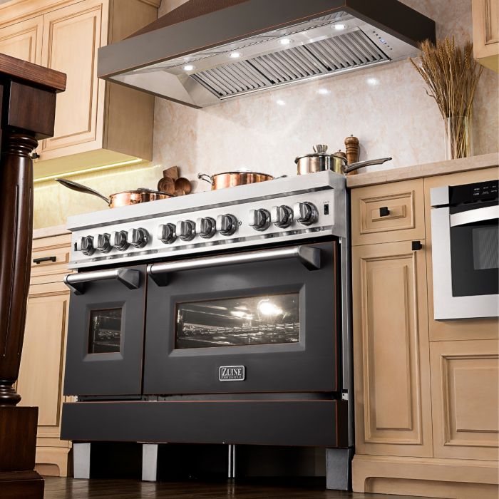 ZLINE 36 in. Wall Mount Range Hood Hand-Hammered Copper Finish 4-Speed Fan LED Lighting (655-HBXXX-36)
