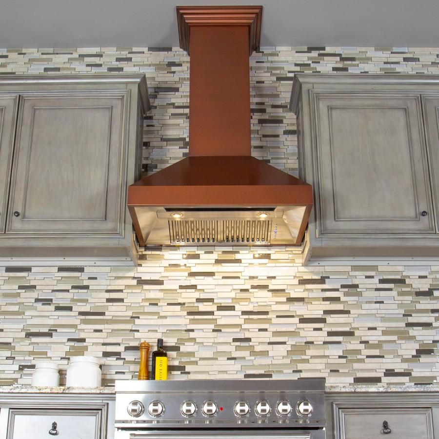 ZLINE 48 Inch Wall Mount Range Hood Copper Finish with Crown Molding (8667C-48)