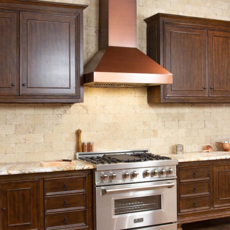 ZLINE 36 in. Wall Mount Range Hood with Crown Molding, Copper Finish (8667C-36)