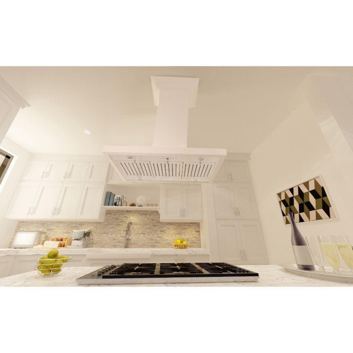 ZLINE 36 in. Island Range Hood Wooden White Designer Series with Crown Molding (KBiTT-36)