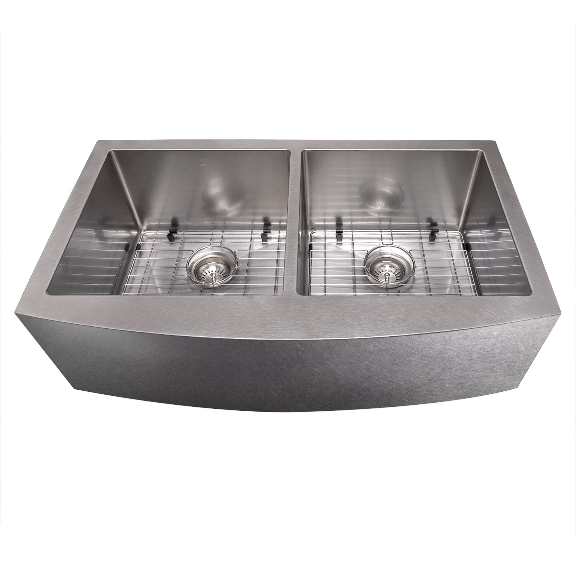 ZLINE 36" Niseko Farmhouse Apron Mount Double Bowl Satin Stainless Steel Kitchen Sink with Bottom Grid, SA50D-36S