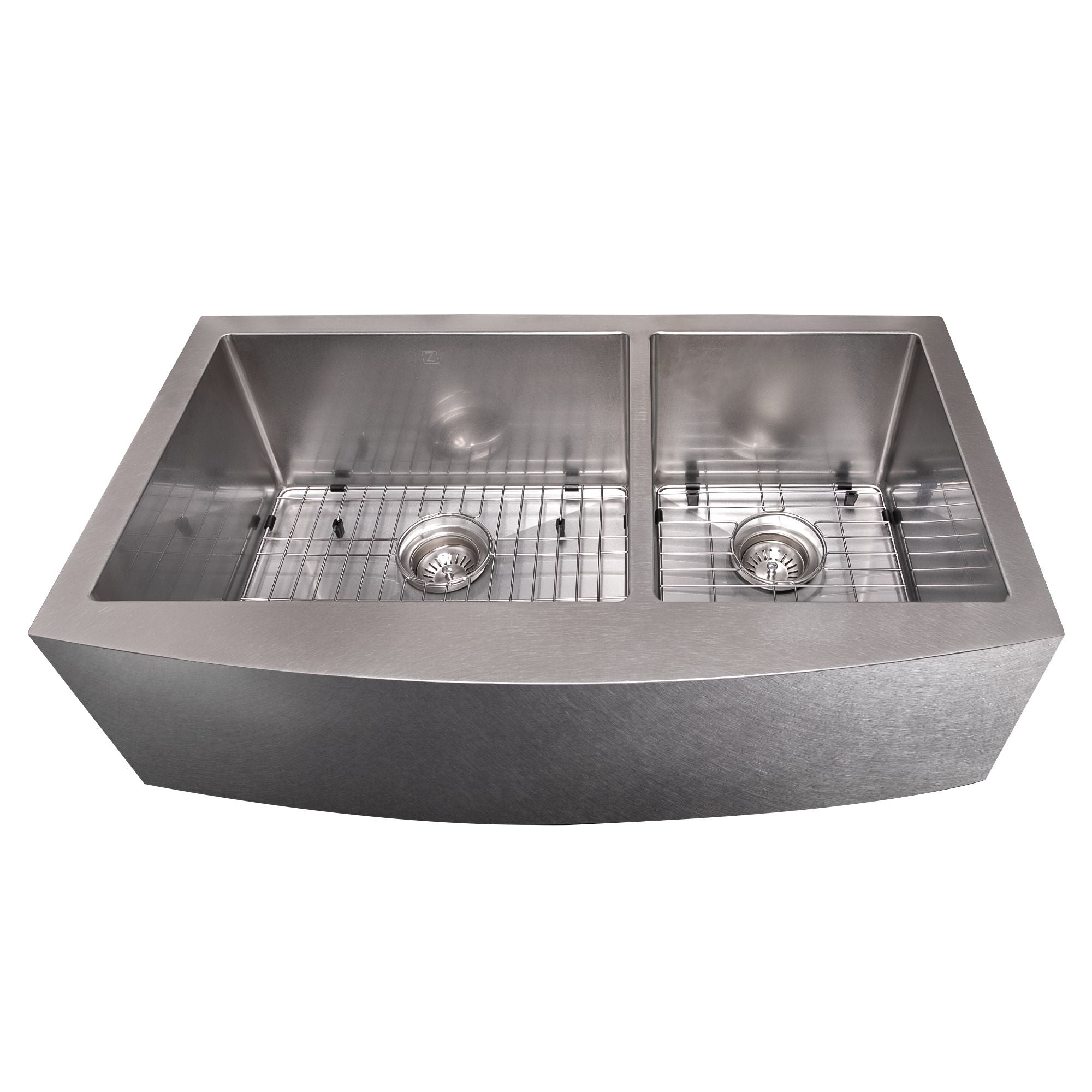 ZLINE 36" Courchevel Farmhouse Apron Mount Double Bowl Satin Stainless Steel Kitchen Sink with Bottom Grid, SA60D-36S