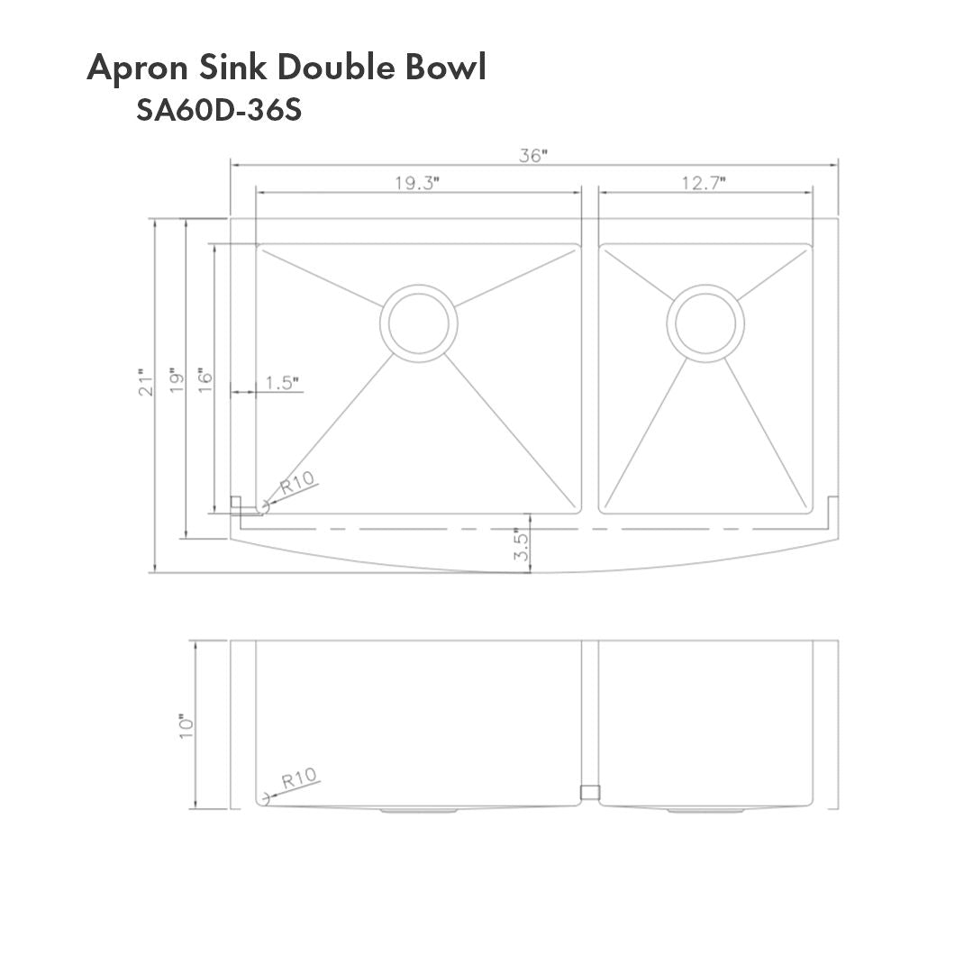 ZLINE 36" Courchevel Farmhouse Apron Mount Double Bowl Satin Stainless Steel Kitchen Sink with Bottom Grid, SA60D-36S