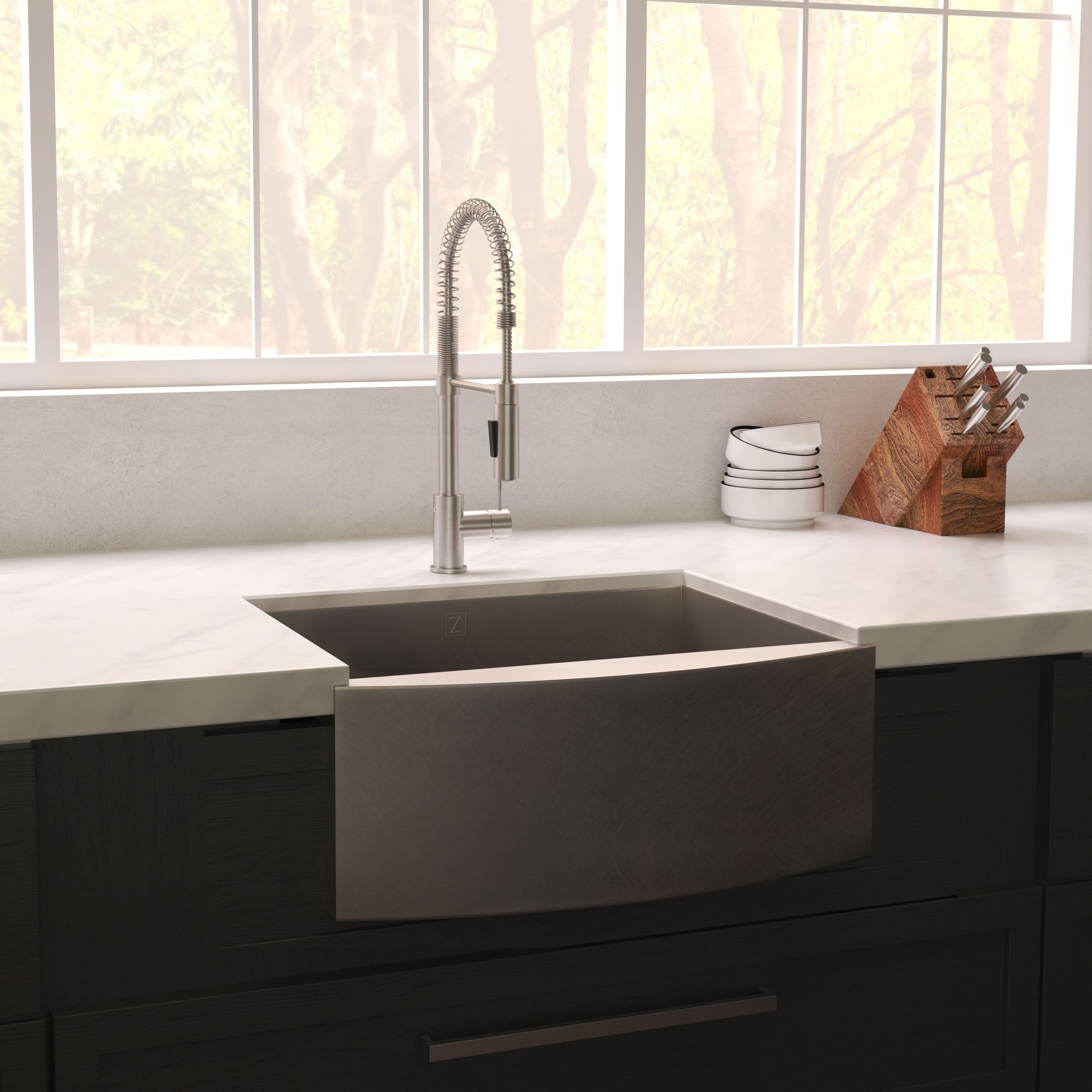 ZLINE 30" Zermatt Farmhouse Apron Mount Single Bowl Satin Stainless Steel Kitchen Sink with Bottom Grid, SAS-30S