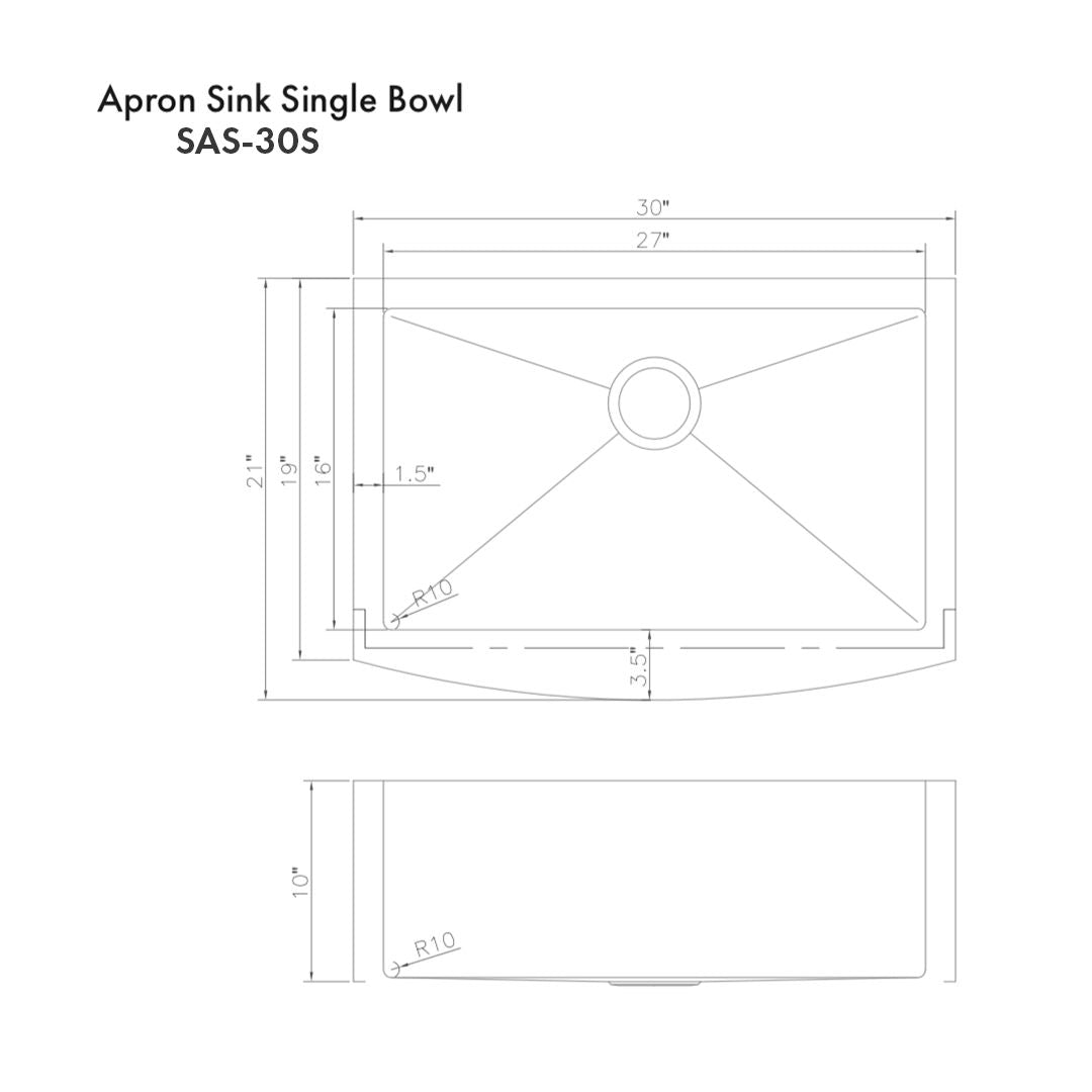 ZLINE 30" Zermatt Farmhouse Apron Mount Single Bowl Satin Stainless Steel Kitchen Sink with Bottom Grid, SAS-30S