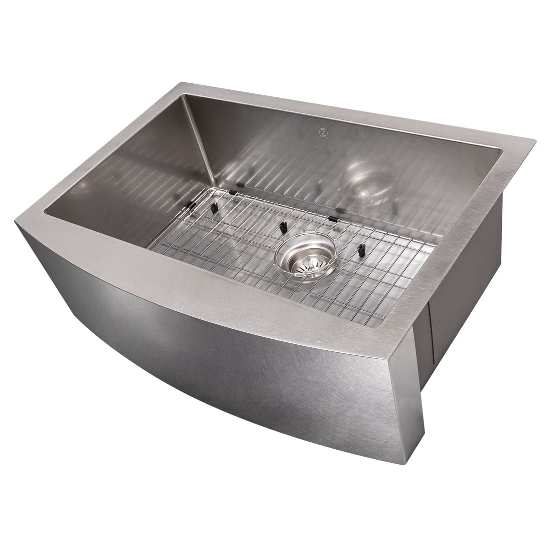 ZLINE 30" Zermatt Farmhouse Apron Mount Single Bowl Satin Stainless Steel Kitchen Sink with Bottom Grid, SAS-30S