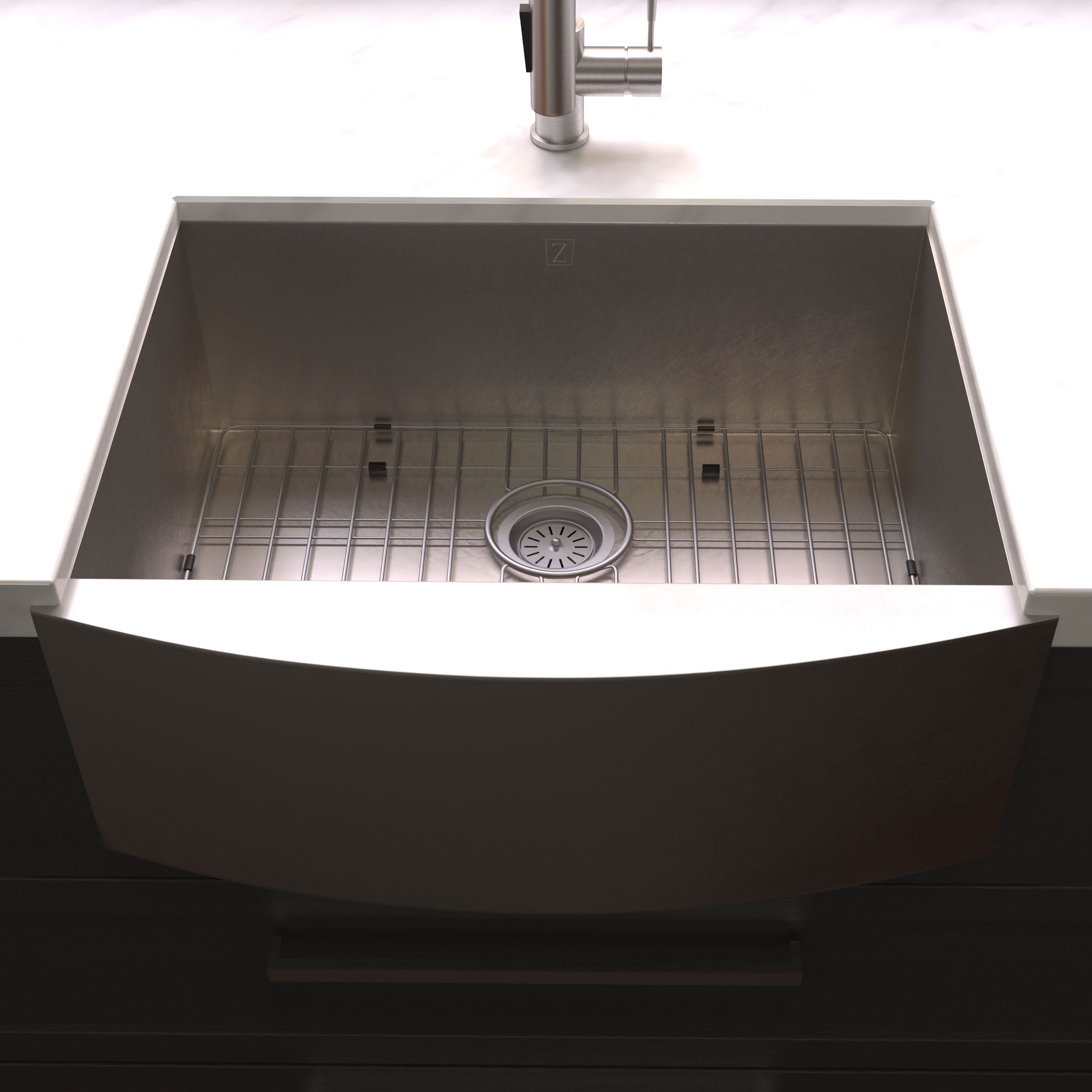 ZLINE 33" Vail Farmhouse Apron Mount Single Bowl Satin Stainless Steel Kitchen Sink with Bottom Grid, SAS-33S