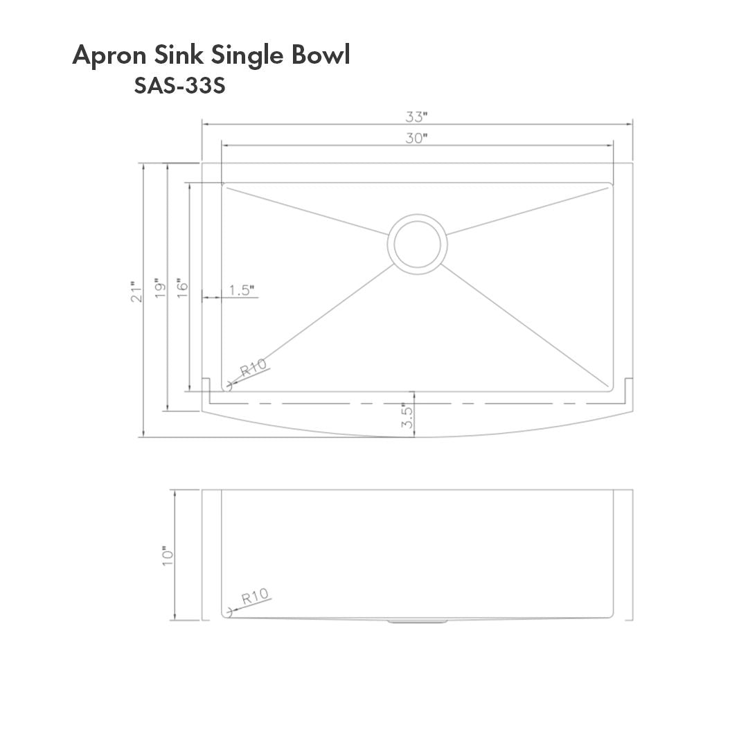 ZLINE 33" Vail Farmhouse Apron Mount Single Bowl Satin Stainless Steel Kitchen Sink with Bottom Grid, SAS-33S