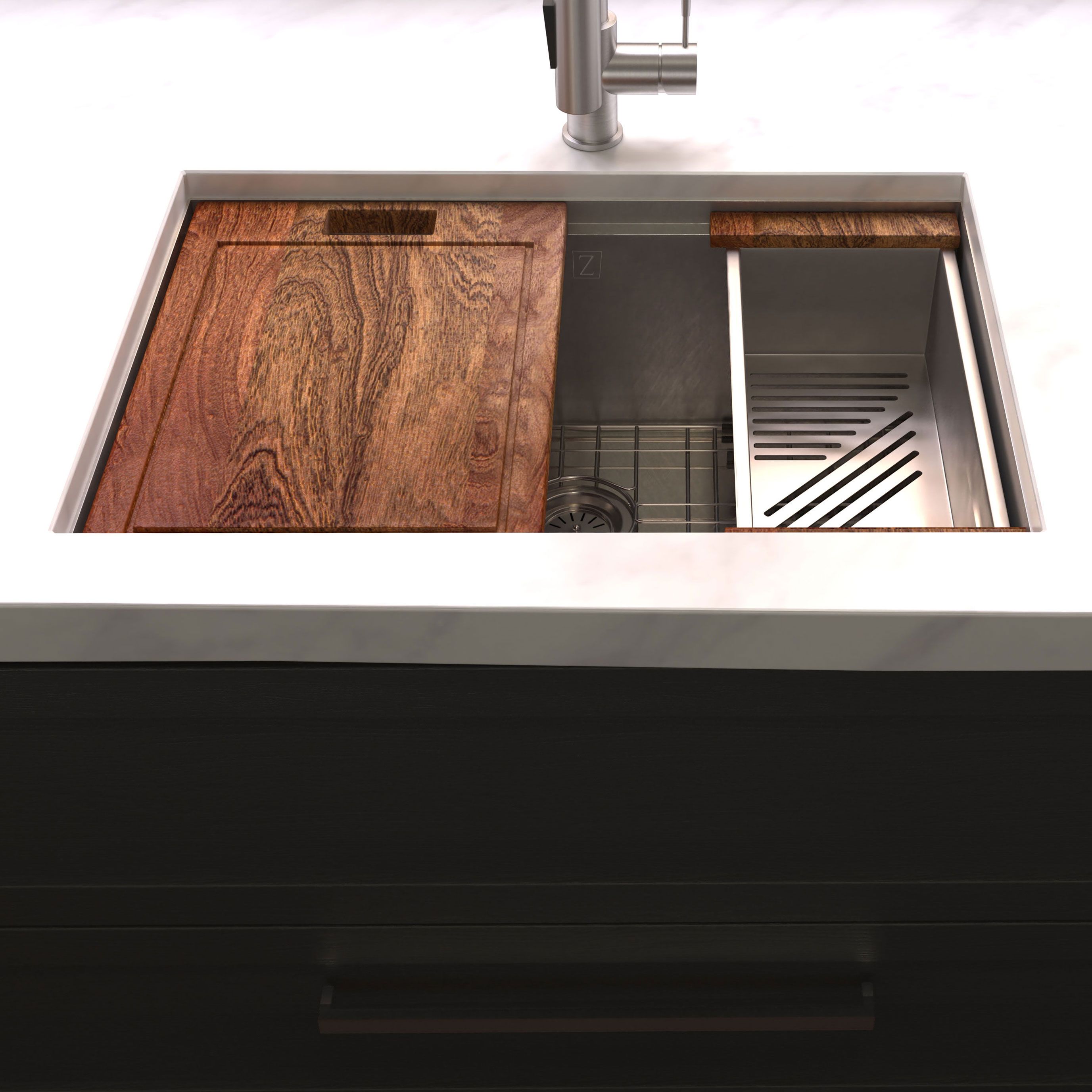ZLINE 27" Garmisch Undermount Single Bowl Satin Stainless Steel Kitchen Sink with Bottom Grid and Accessories, SLS-27S