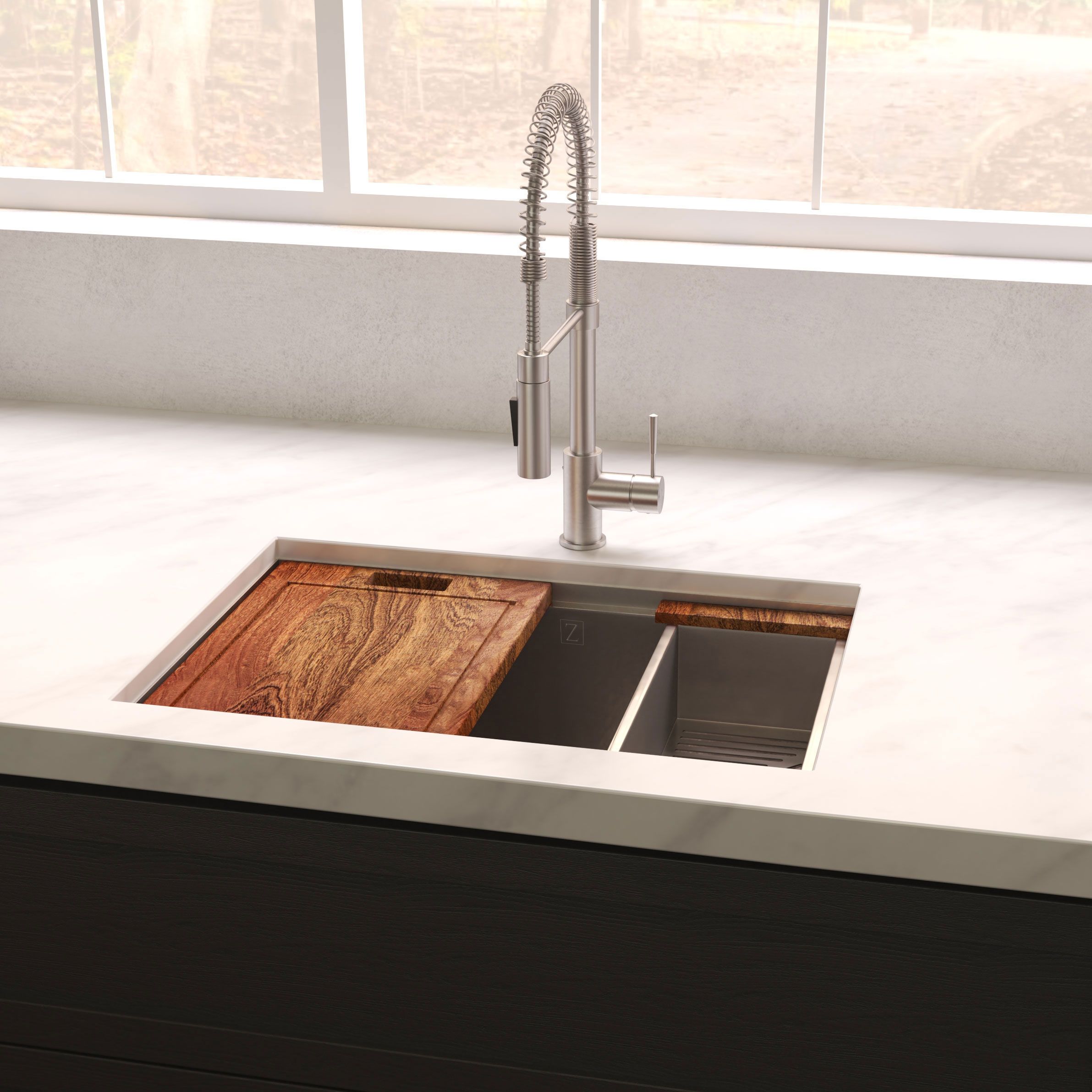 ZLINE 30" Garmisch Undermount Single Bowl Satin Stainless Steel Kitchen Sink with Bottom Grid and Accessories, SLS-30S