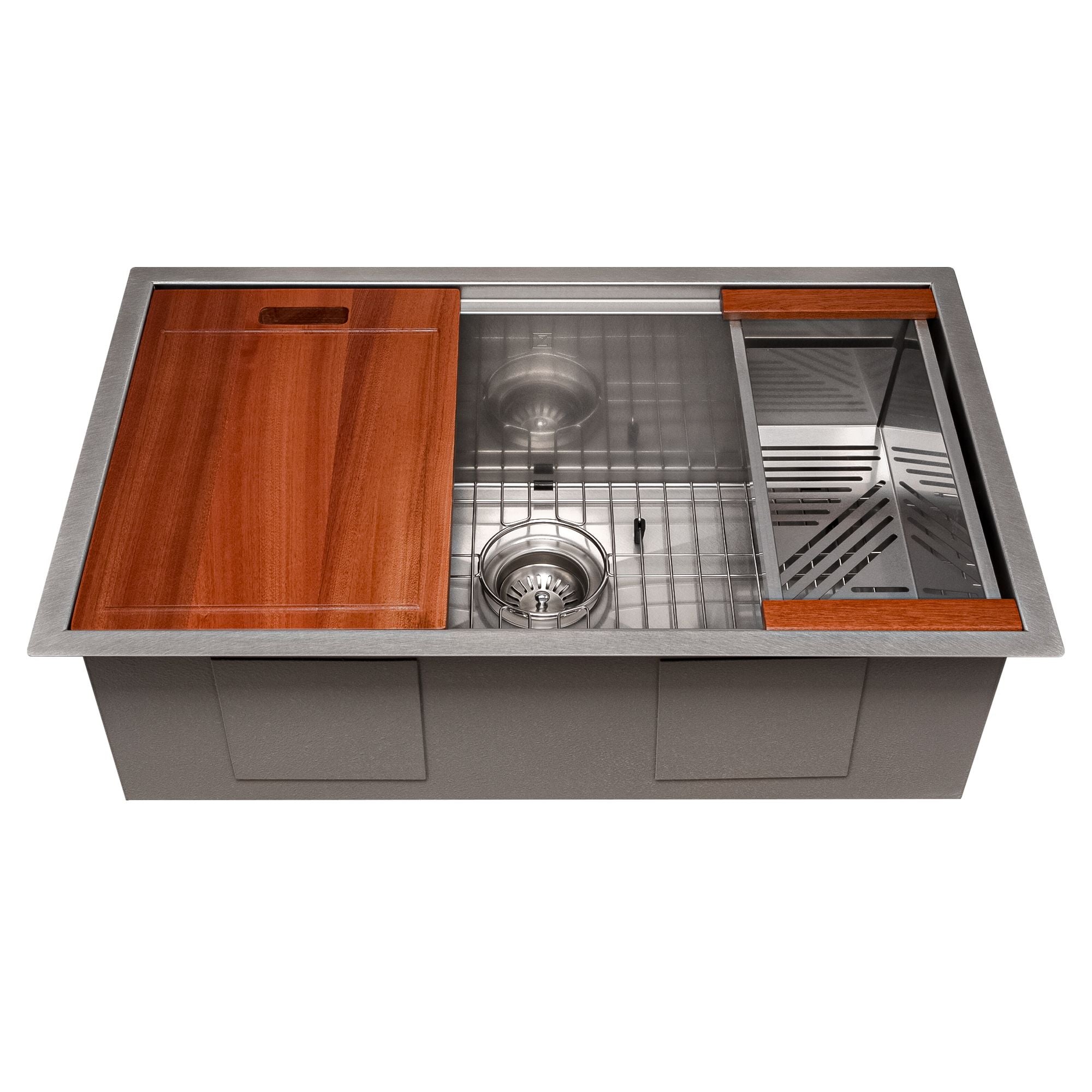 ZLINE 30" Garmisch Undermount Single Bowl Satin Stainless Steel Kitchen Sink with Bottom Grid and Accessories, SLS-30S