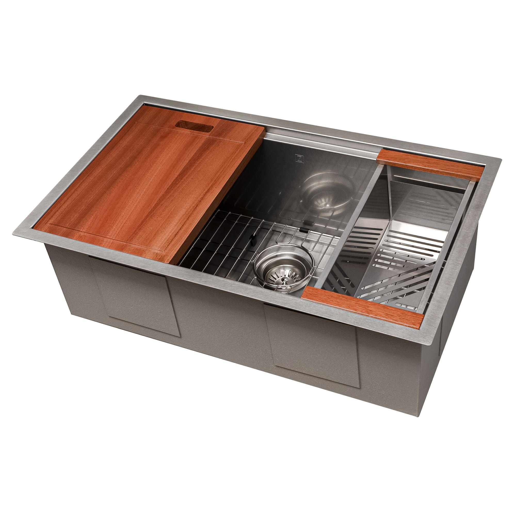 ZLINE 30" Garmisch Undermount Single Bowl Satin Stainless Steel Kitchen Sink with Bottom Grid and Accessories, SLS-30S
