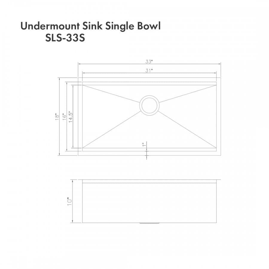 ZLINE 33" Garmisch Undermount Single Bowl Kitchen Sink with Bottom Grid and Accessories, SLS-33S